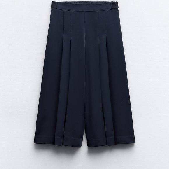 Navy blue pants with high waist, back elastic waistband and side gold buttons - Picture 2 of 5